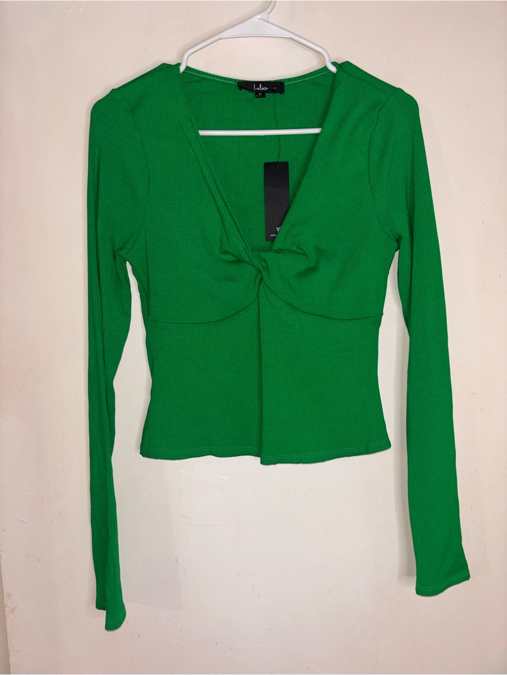Lulu's Emerald Green Twist-Front Long Sleeve Top